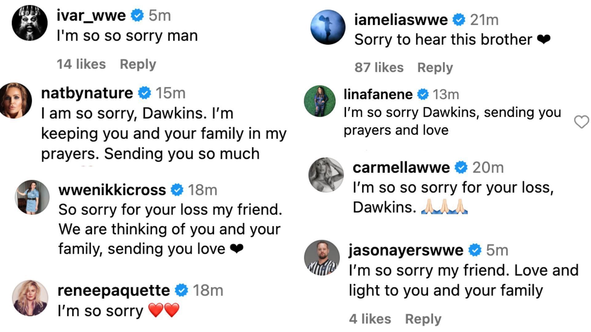 Stars react to Dawkin's update on Instagram.